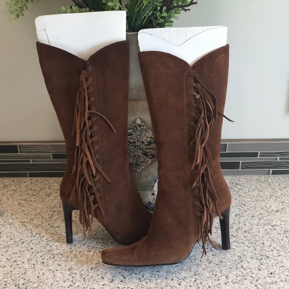 Mia Shoes - MIA Tierney Brown Suede Fringe Boots - Sz 7